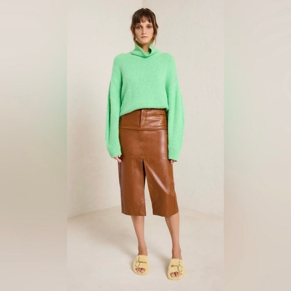 A.L.C. Alden Faux Leather Midi-Skirt Sz 8 in Cognac‎ Size 8